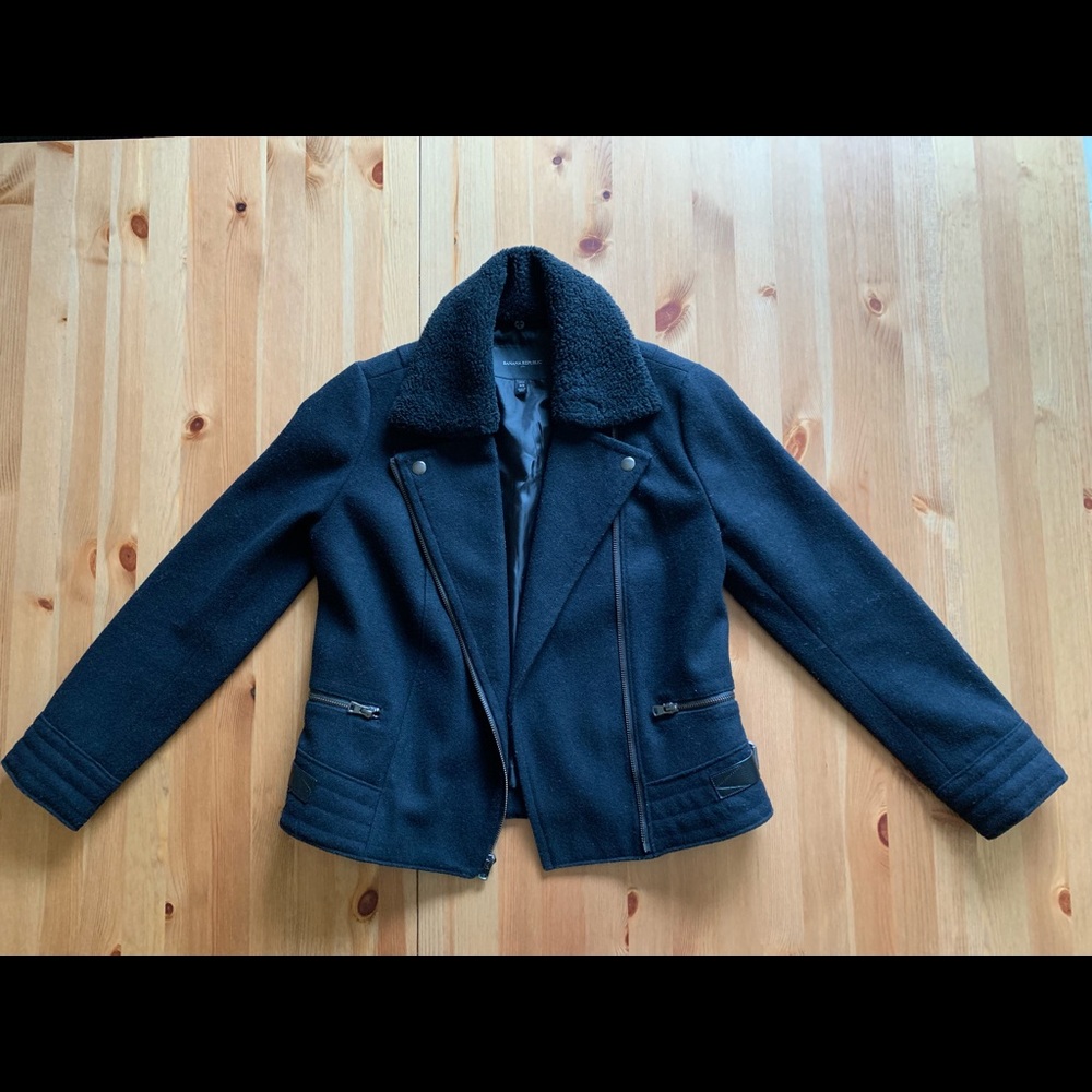 Banana Republic Black Wool Sherpa Moto Jacket